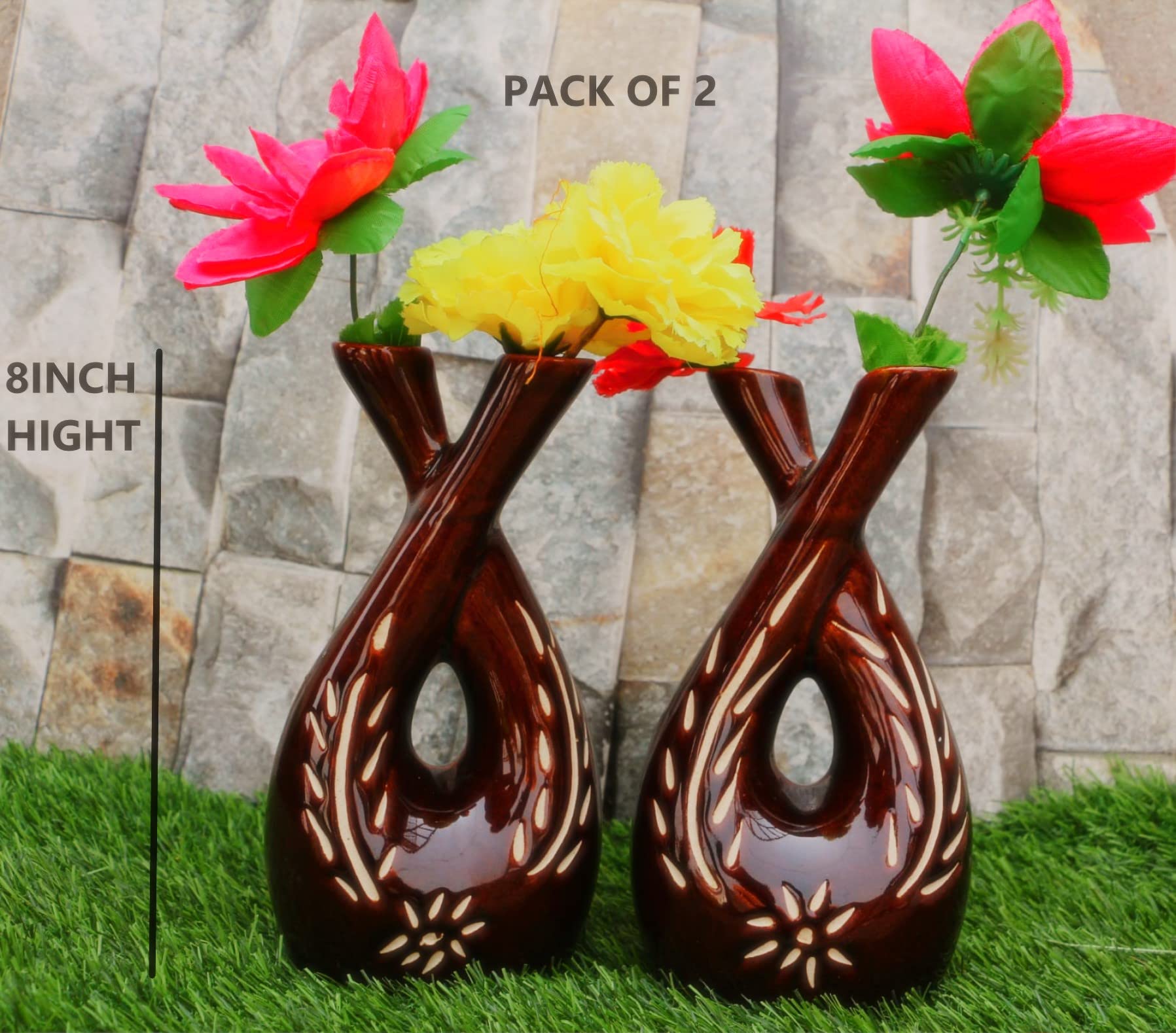Buy Yogma Solution Face Ceramic Vase Two Sides Open Flower Pot for