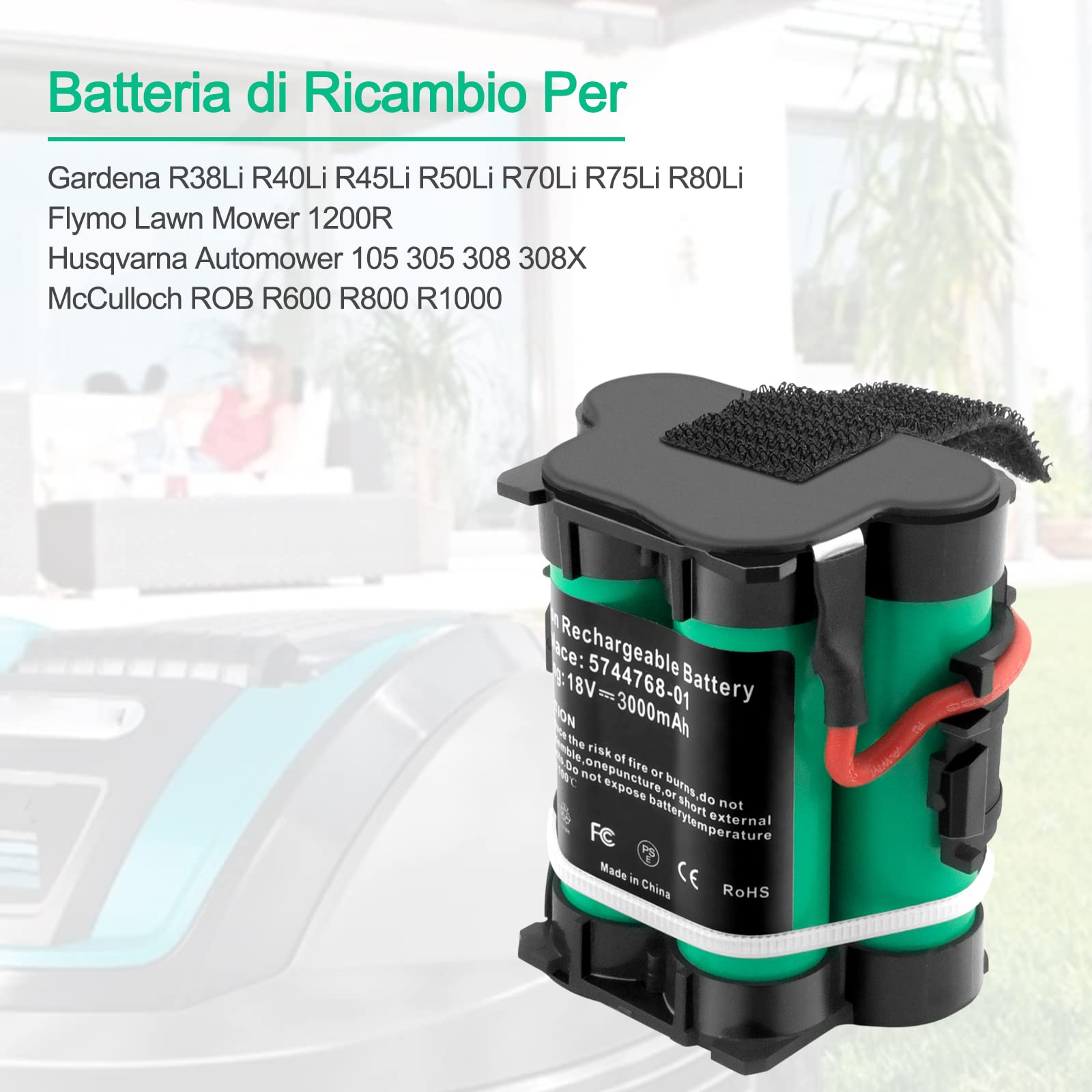 18V 3,0Ah Batteria di Ricambio per Gardena R38Li, R40Li, R45Li, R50Li, R70Li, R75Li, R80Li, 124562