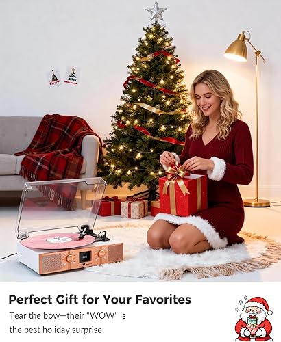 Miniatura 8 de Reproductor de discos de vinilo con altavoces integrados, tocadiscos Bluetooth para discos de vinilo, reproductor LP de 3 velocidades accionado por