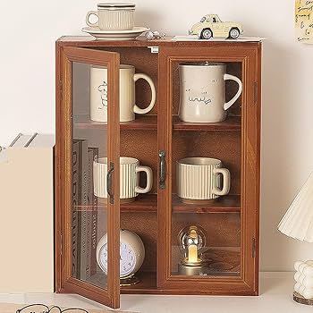 Amazon｜MJKQ9 ミニ食器棚 卓上食器棚 大容量 北欧風 ブラウン 調味料