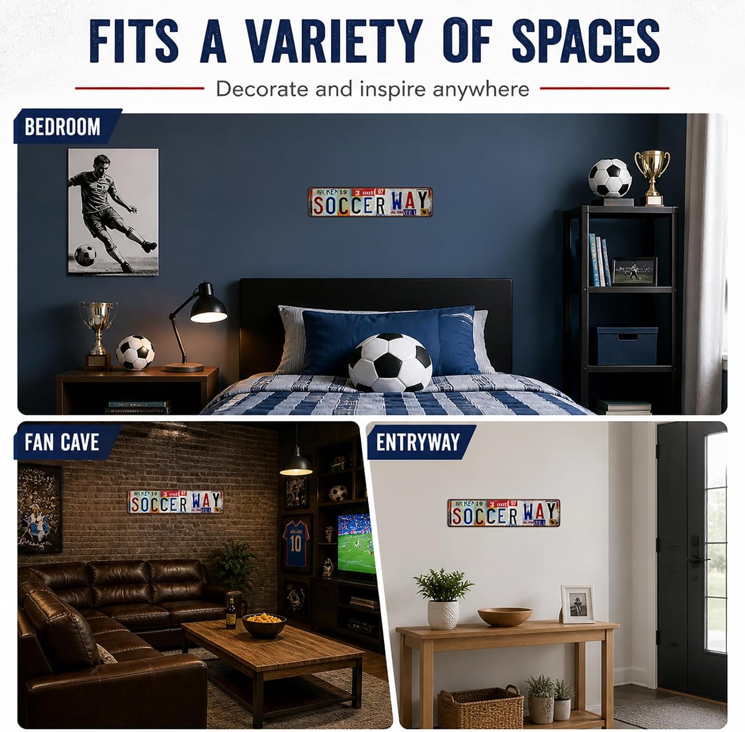 License Plate Style Soccer Metal Sign, Bedroom Wall Decor, Vintage Sports Aluminum Plaque, Gift for Fans 4x16 Inch (26027)