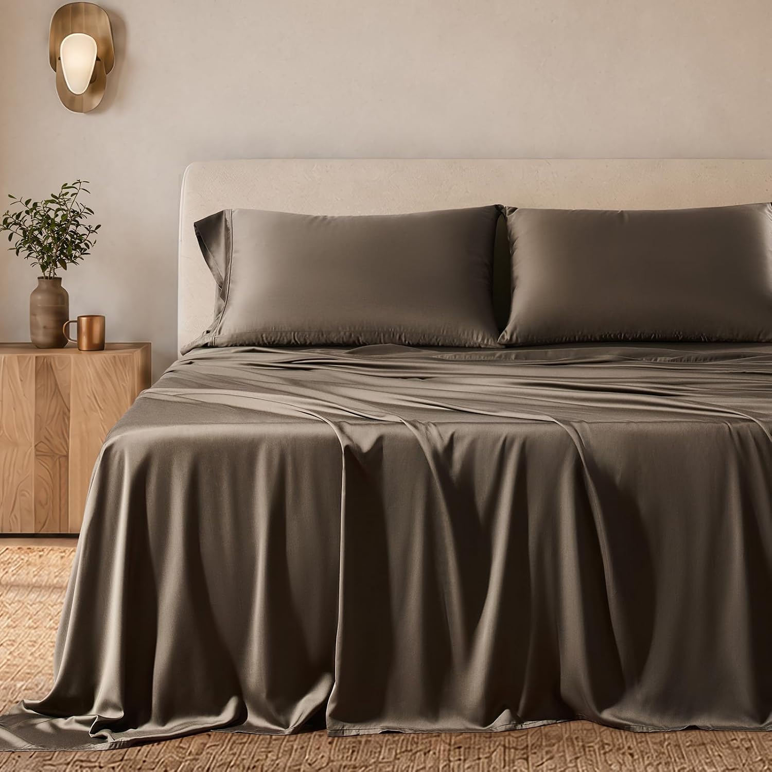 EverGrace Tencel™ Sheet Set, Breathable & Cooling, Queen, Espresso Brown | Cooling, Luxury Silky Soft, Lyocell TENCEL Sheets, Breathable Bedding for Hot Sleepers, 18" Deep Pocket, All-Season