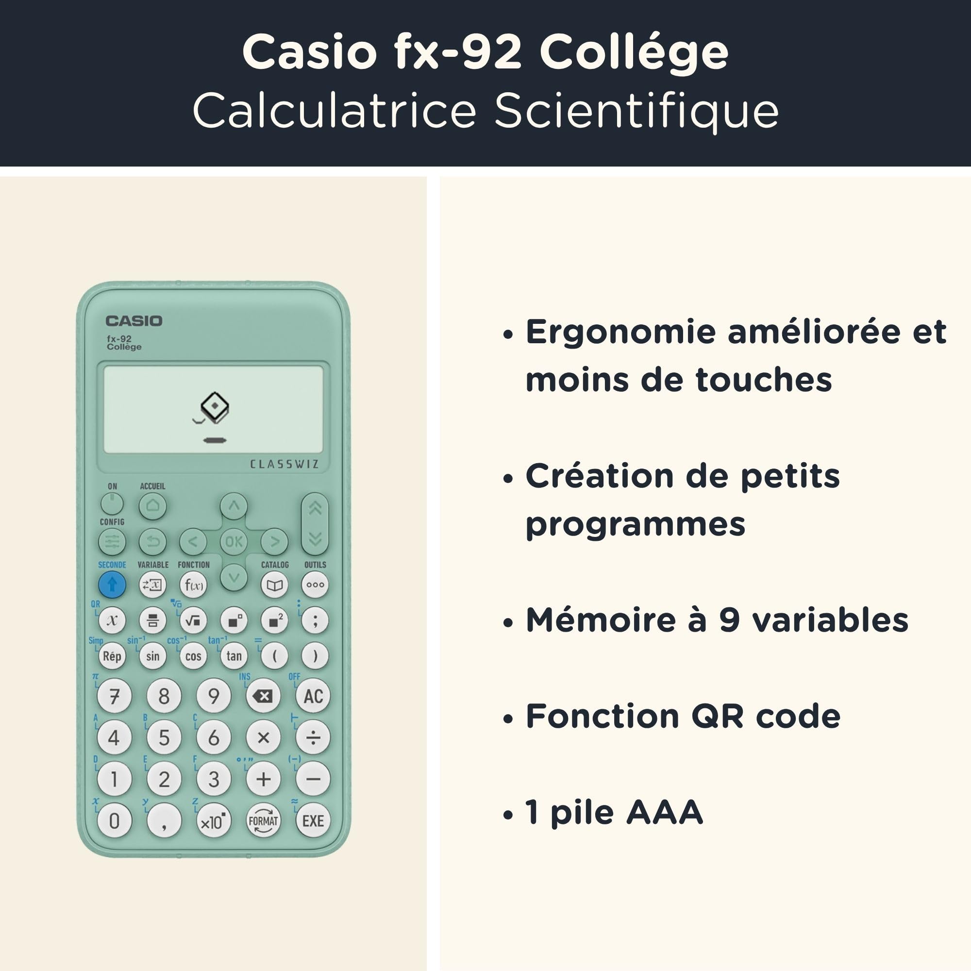 Casio fx-92 Collège Calculatrice Scientifique Noir avec Housse de Protection