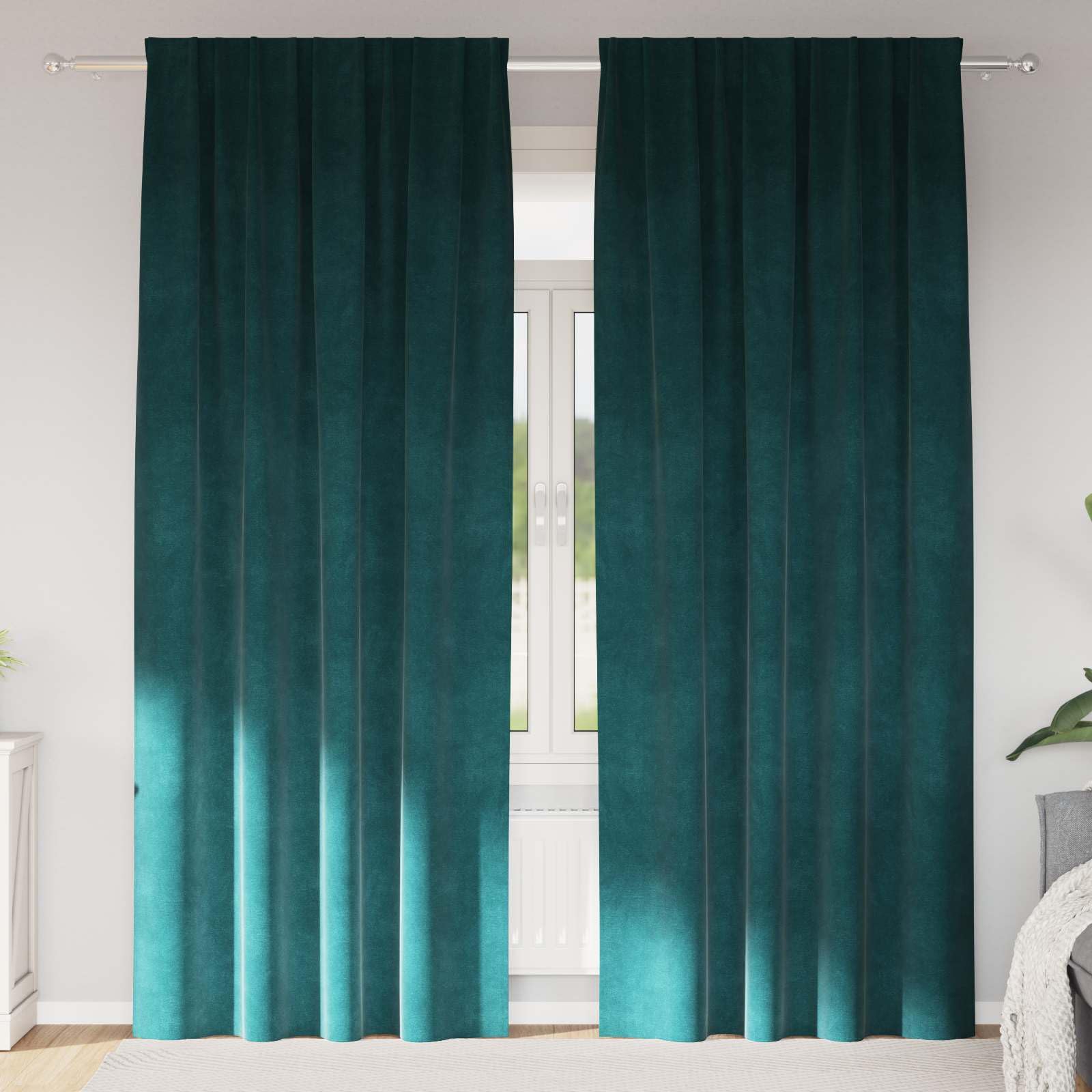 "Verdunkelungsvorhänge 2 Stück Dunkelgrün 140 x 260 cm Samt Gardine mit Schlaufen Aufhängung, Blickdicht für Wohnzimmer Schlafzimmer, effektiver Sonnenschutz und Sichtschutz, pflegeleicht