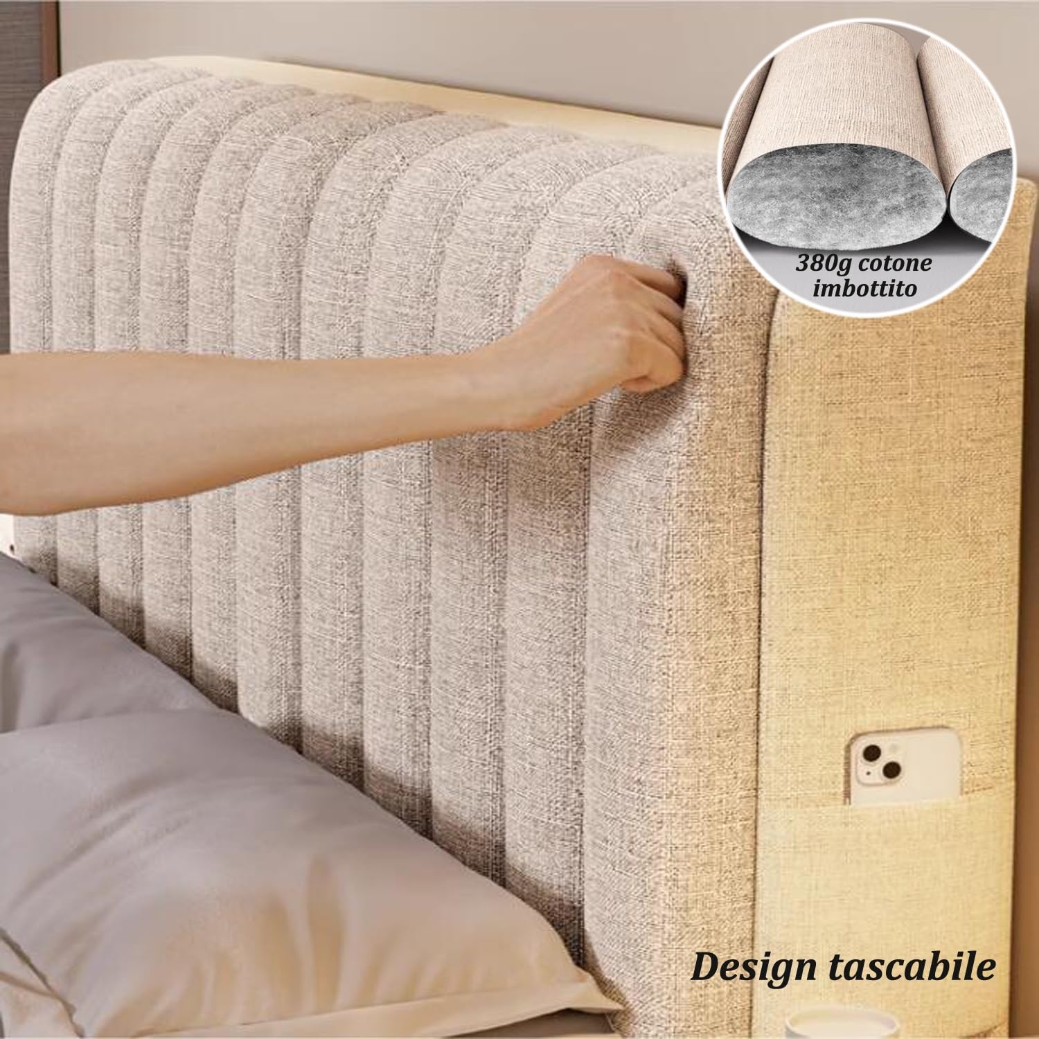Fodera Elasticizzata Per Testiera: Rinnova La Tua Camera Da Letto In Un Attimo! Copri Testiera Imbottita, Adatto A Letti Da 190 A 210 Cm, Colore Grigio