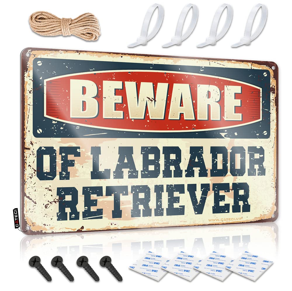 HELIOFORGE Tin Bar Signs Beware Of Labrador Retriever Sign Metal Tin Signs Funny Men Cave Decor(30X40CM)