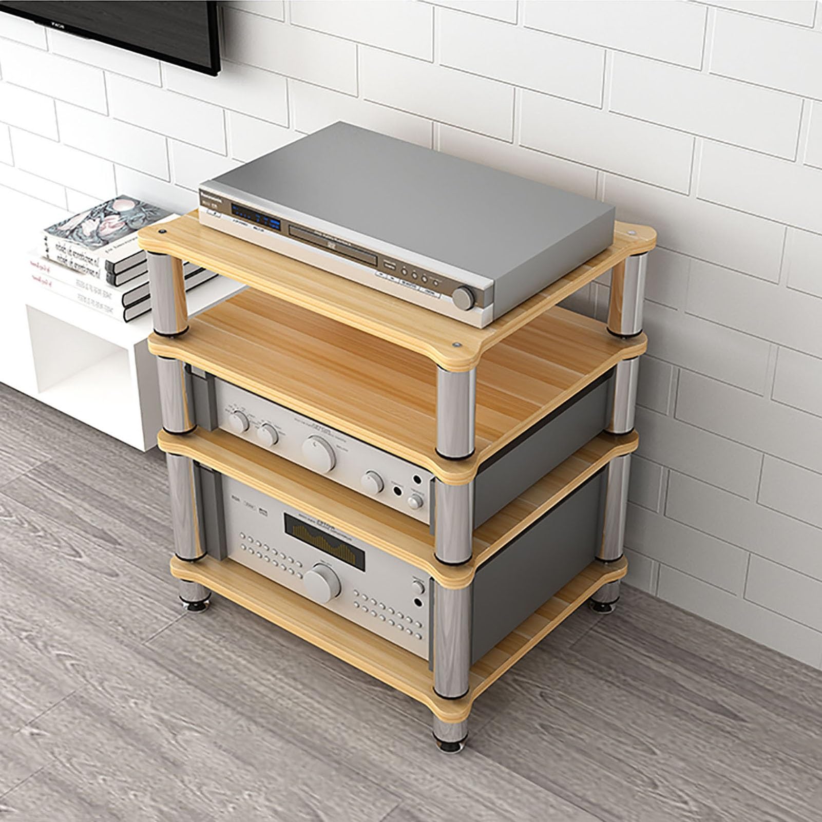 HOFSSI 4 Tier Media Stand Audio/Video Component Cabinet with Shock Absorber Feet, for Store Cable Boxes, DVD Players, Streaming Devices