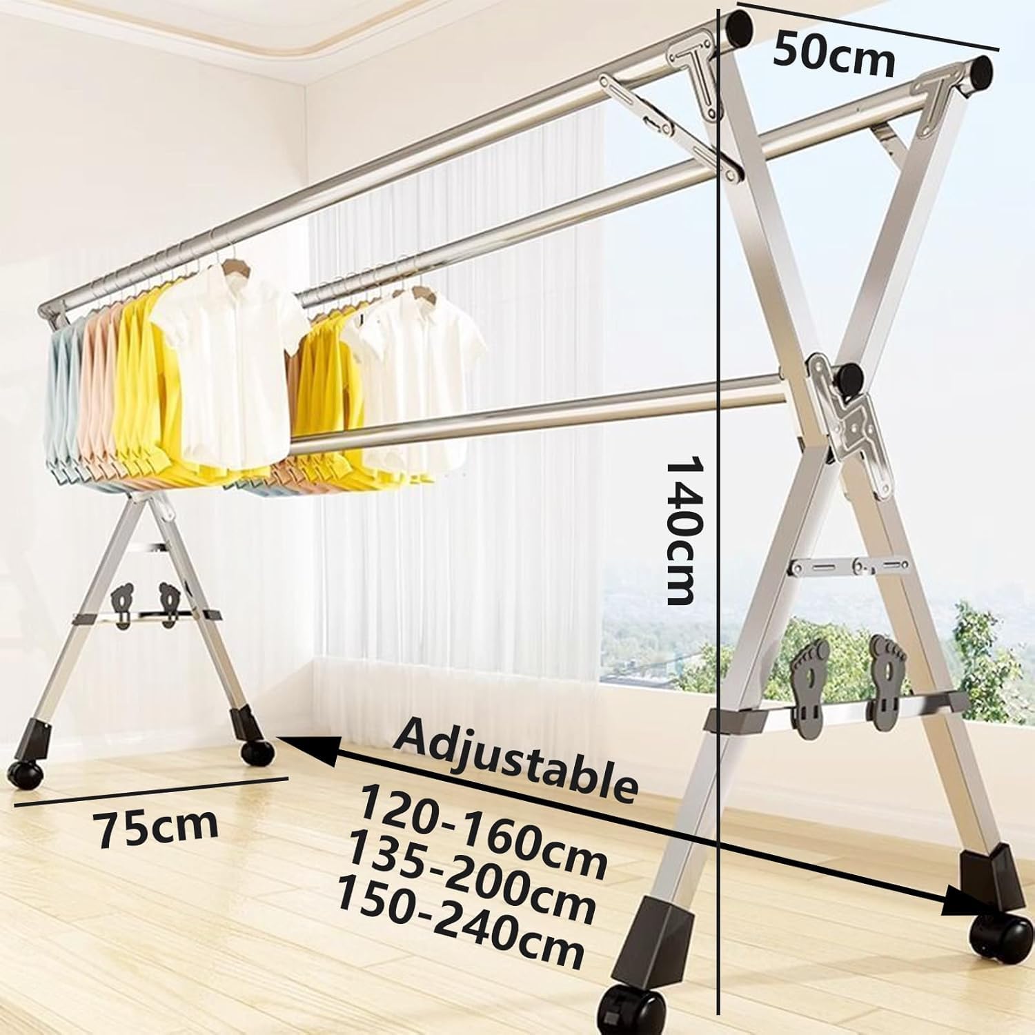 Stendibiancheria retrattile con puleggia, pieghevole in acciaio inox, soluzione di asciugatura per interni ed esterni, forte e durevole, design a 3 poli