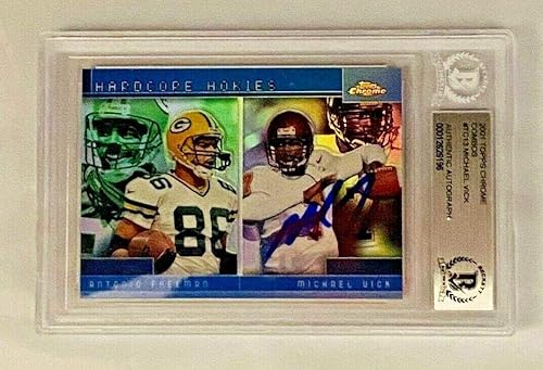 Michael Vick Signed 2001 Topps Combos Chrome #TC13 Rookie Card Beckett Auto Slab - Football Slabbed Rookie Cards