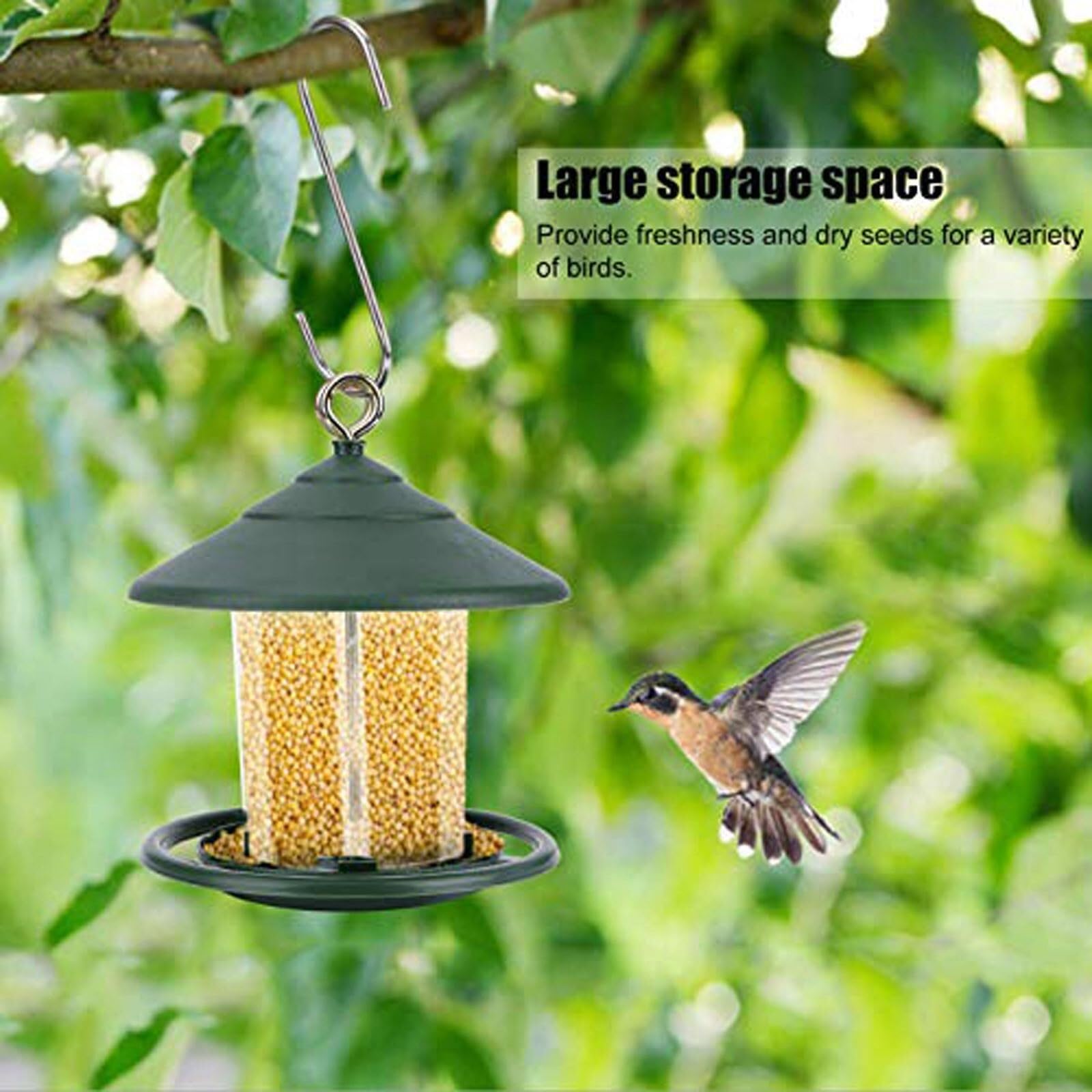 Comedero para pájaros para exteriores, alimentación de 360°, diseño duradero resistente a la lluvia, gran capacidad para cardenales y pinzones en jardín y patio