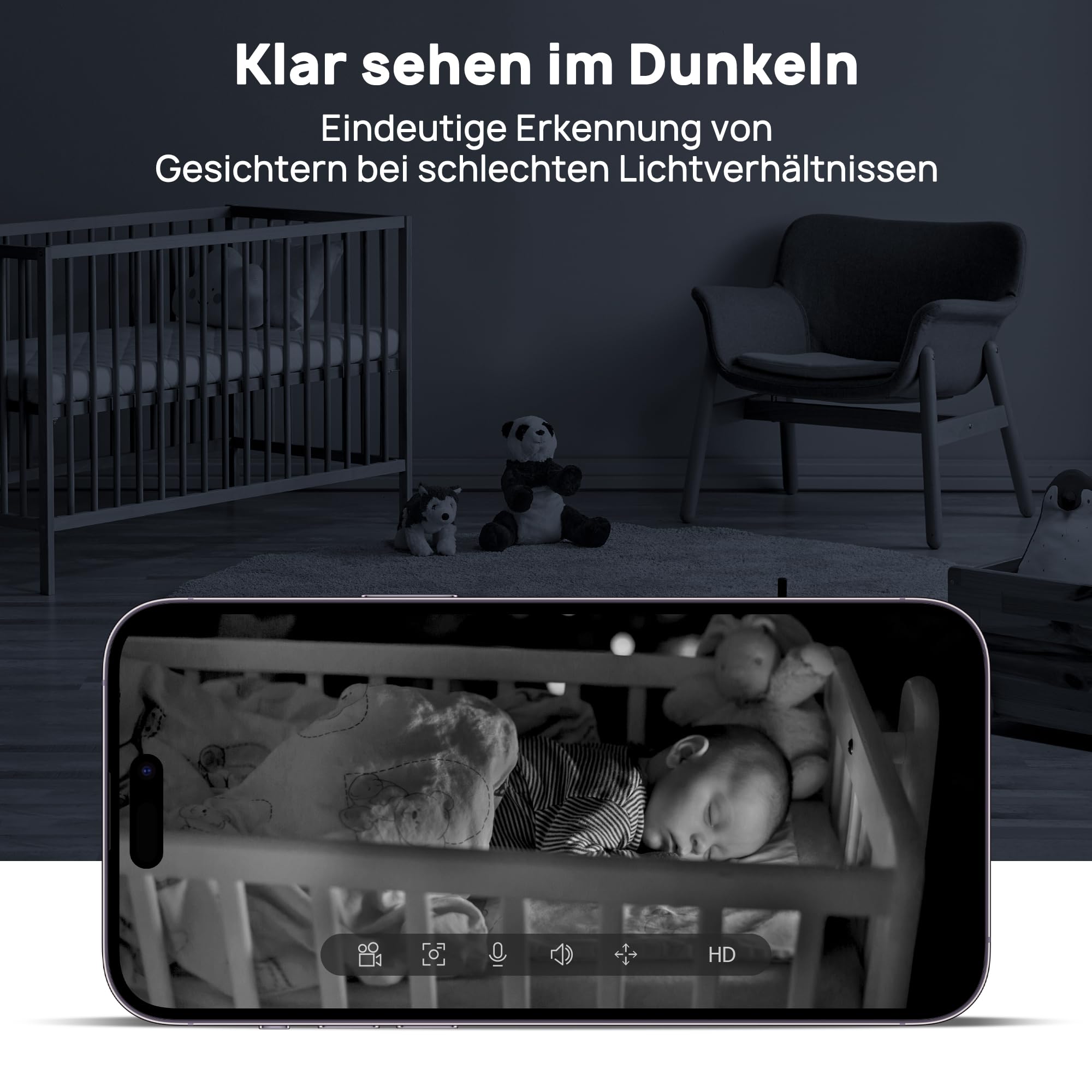 CZEview Babyphone da 3 MP con fotocamera, Baby Camera con app, 360 Baby Camera WLAN, riconoscimento umano/urla, visione notturna, indicatore della temperatura, funzione interfono e WiFi 2,4/5 GHz