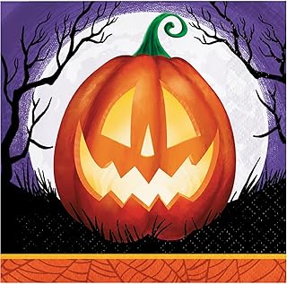 Halloween Pumpkin Party Napkins - 32 Count | 2 packs of 16CT Beverage Napkins | Jack-O-Lantern Pumpkin Night Design