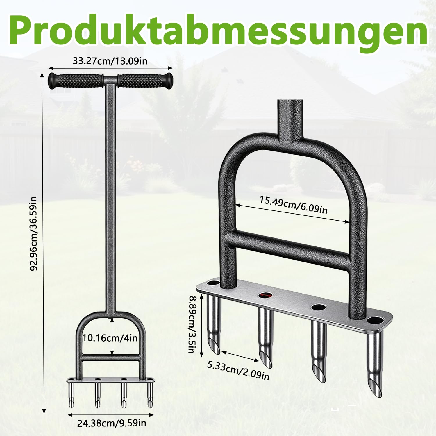 Rasenlüfter Aerifiziergabel, Aerifizierer für Rasen Hohlspoon, Manuell Rasen Belüfter mit 4 Kerne, Rasenspecht Rasenlöcher Hohlzinken Bodenbelüften für Verdichtete Böden und Rasen Hof Garten