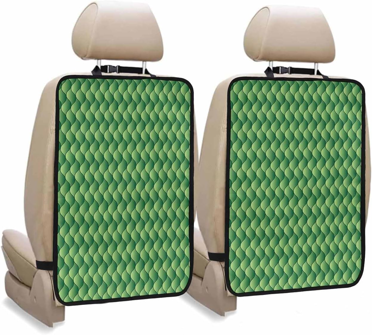 T&H XHome Car Seat Protector, 2 Pack Kick Mats Back Seat Protector Summer Abstract Geometric Ombre Green Ocean Wave Waterproof Backseat Cover for Kids Universal Fit Automotive Interior Protectors