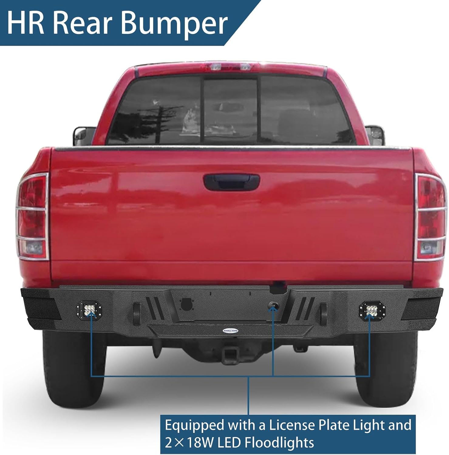 Hooke Road Ram Front and Rear Bumper Set for 2006 2007 2008 2009 Dodge Ram 2500 3500 Pickup, Steel Offroad Replacement Bumpers with Skid Plate, LED Lights, D-ring Mounts