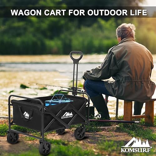 Miniatura 7 de KOMSURF Carro plegable para comestibles plegable con ruedas, capacidad de 200 libras con bolsillos laterales para jardín, compras, deportes y playa
