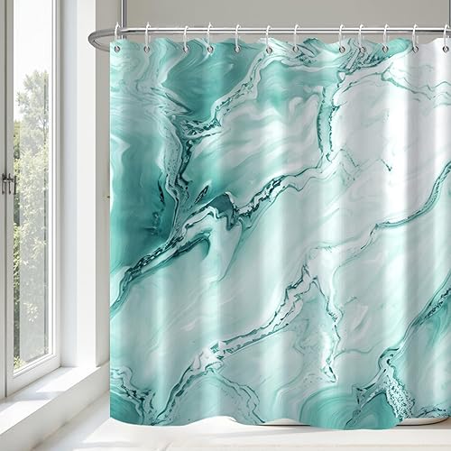 Miniatura 10 de Cortina de ducha de mármol gris impermeable de tela con ganchos, decoración de baño, 72 x 72 pulgadas Gris,Azul,Mármol negro,Marrón,Mediados de