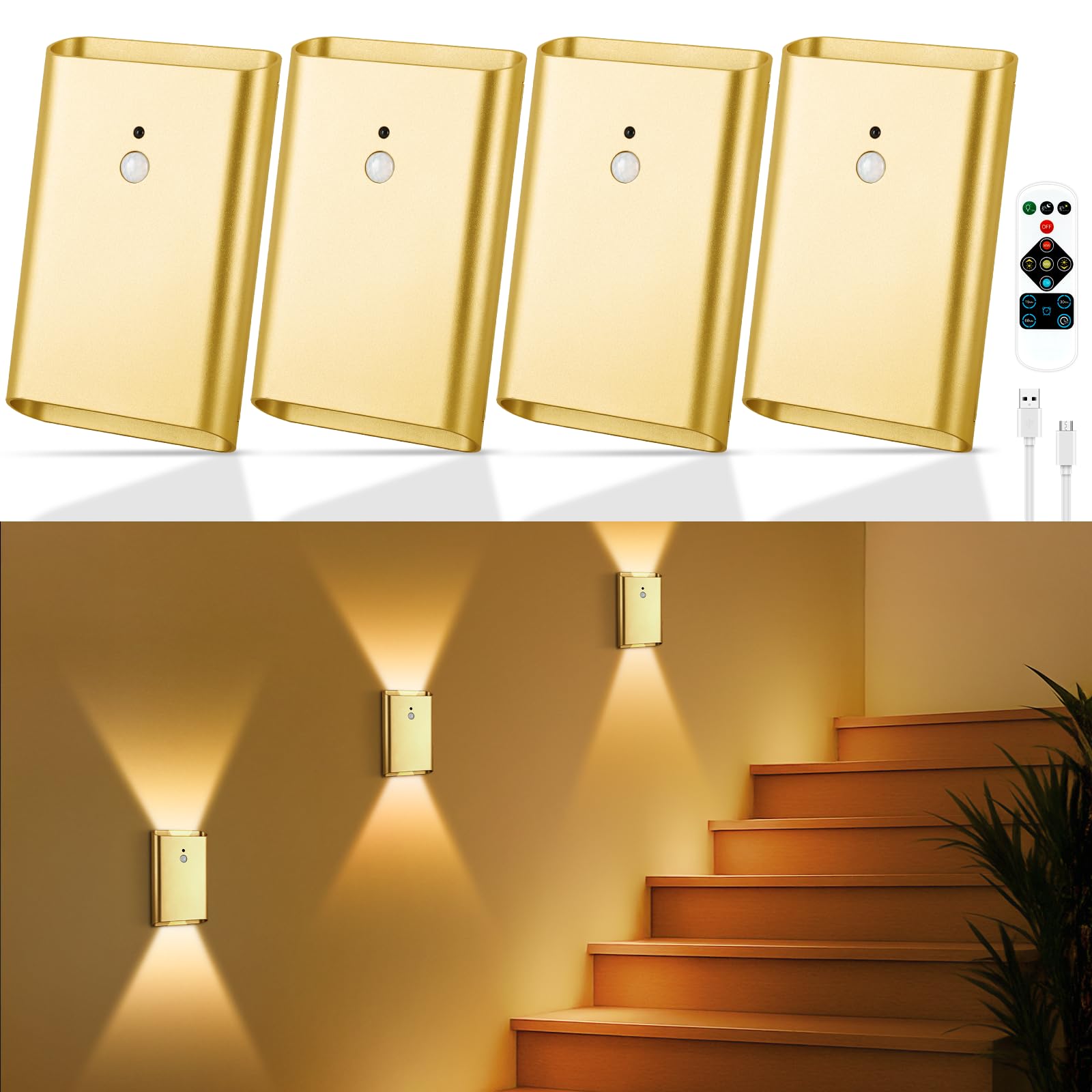 Toowell LED Rechargeable Wall Lights Gold Wall Lights Battery Operated