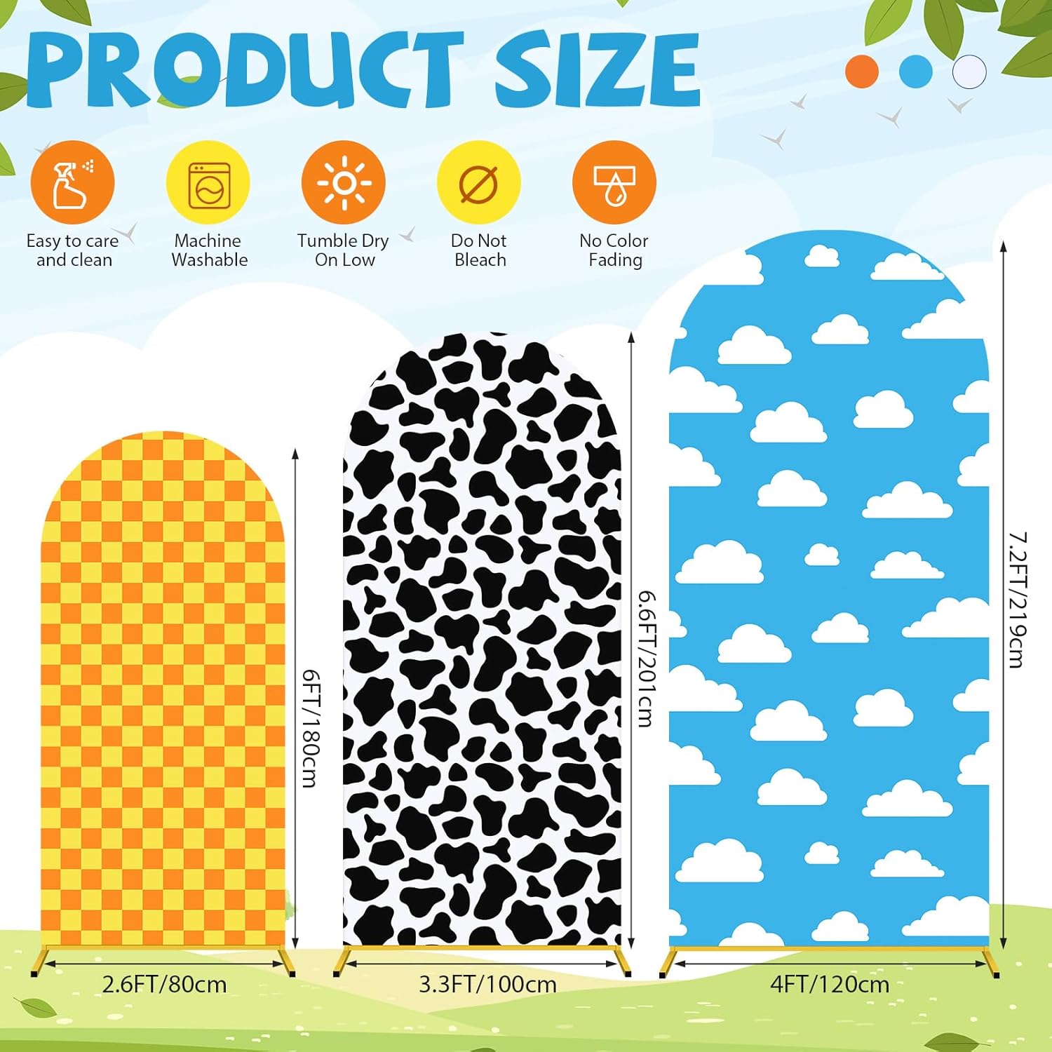 3 Pcs Cartoon Arch Backdrop Cover Set 6Ft, 6.6Ft, 7.2Ft Cartoon Birthday Party Decorations Polyester Arch Stand Cover for Photo Props Cosplay Wedding Baby Shower Backdrop Decor Cartoon 6Ft,6.6Ft,7.2Ft