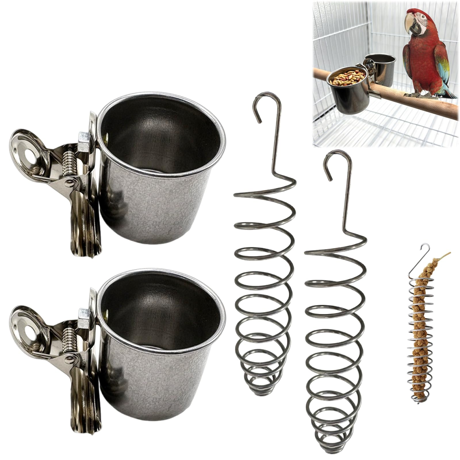 Budgie Treats Millet Spray, Budgie Feeders for Cages and Budgie Toys, Convenient Feeding Accessories for Small Birds, Set of Two Feeders and Two Treat Holders with 3 cm by 15 cm and 4 cm Dimensions