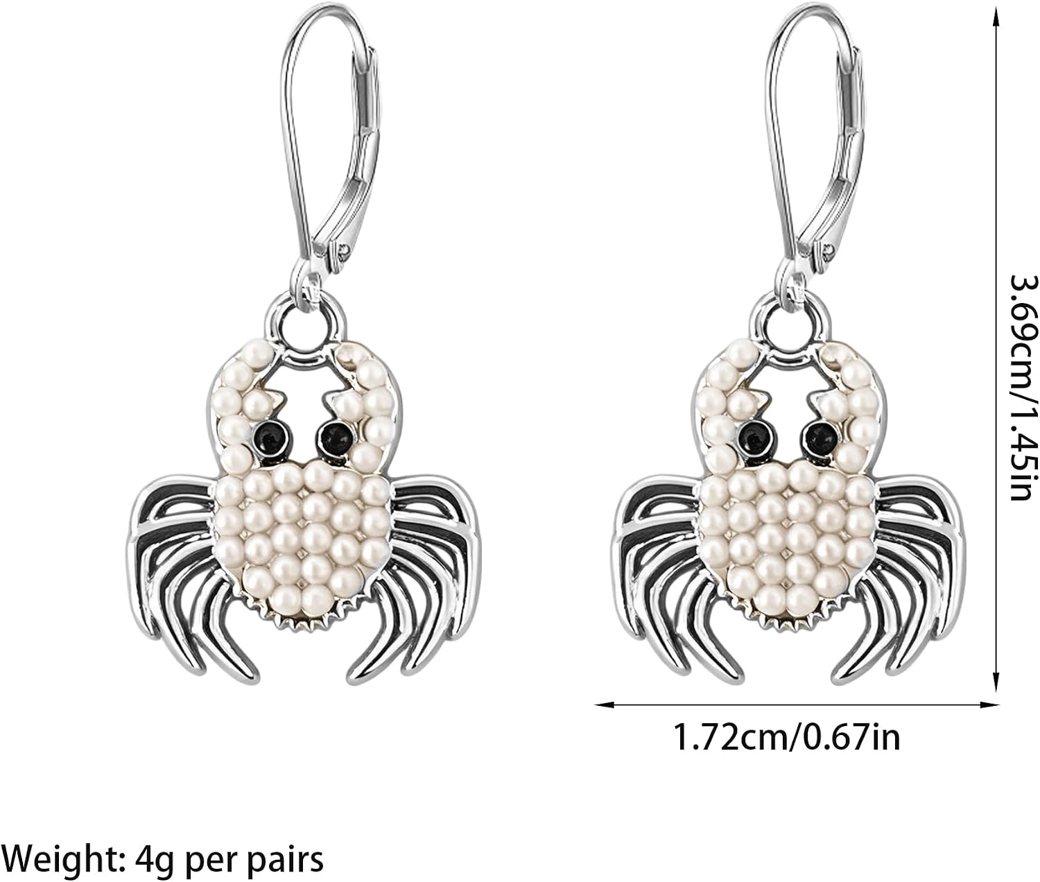Unique Elegant Pearl Beach Cute Crab Leverback Earrings for Women image 5