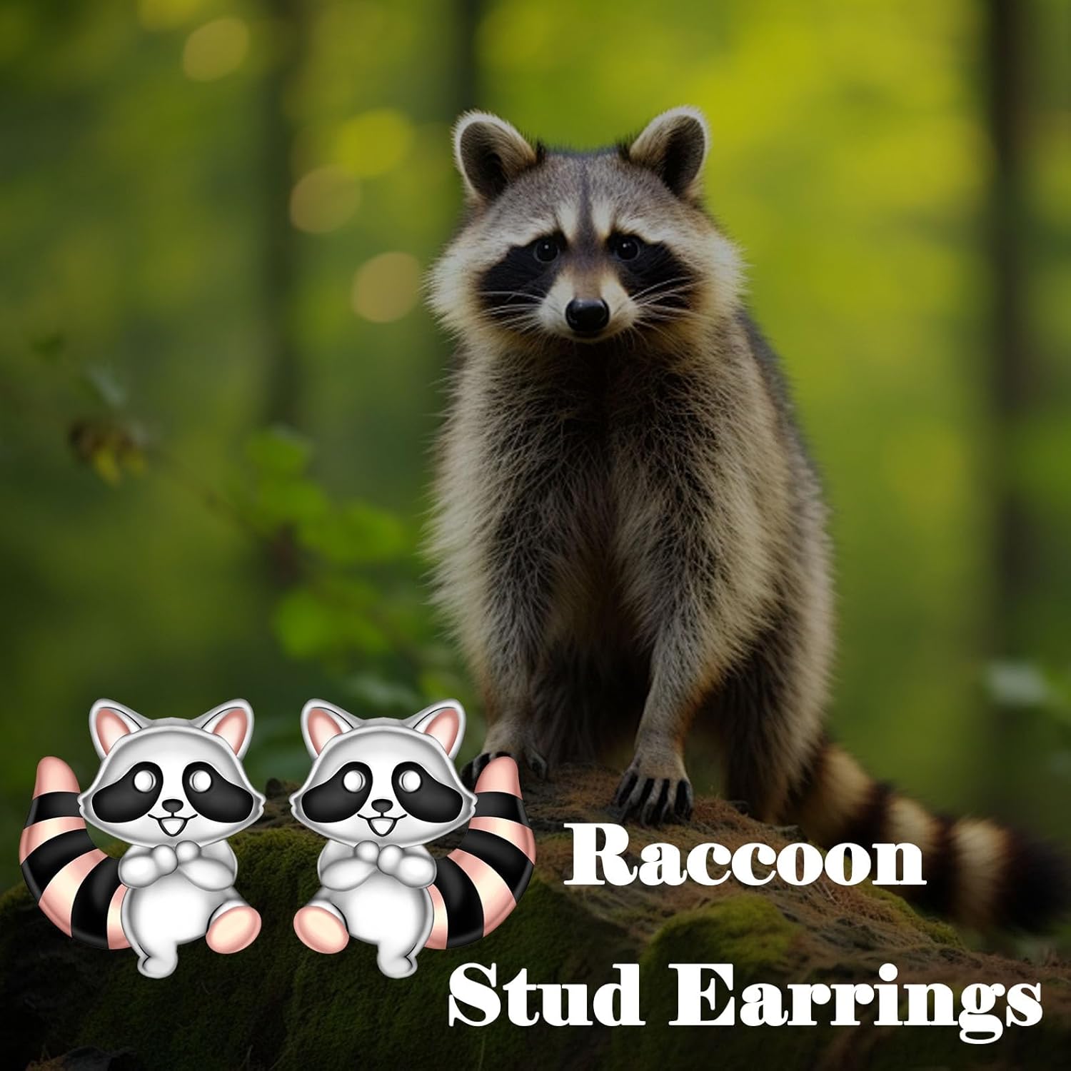 Cute Raccoon Earrings for Women - 925 Sterling Silver Raccoon Earrings Studs Cute Animal Stud Earrings Hypoallergenic Jewelry Gift for Women - Image 3