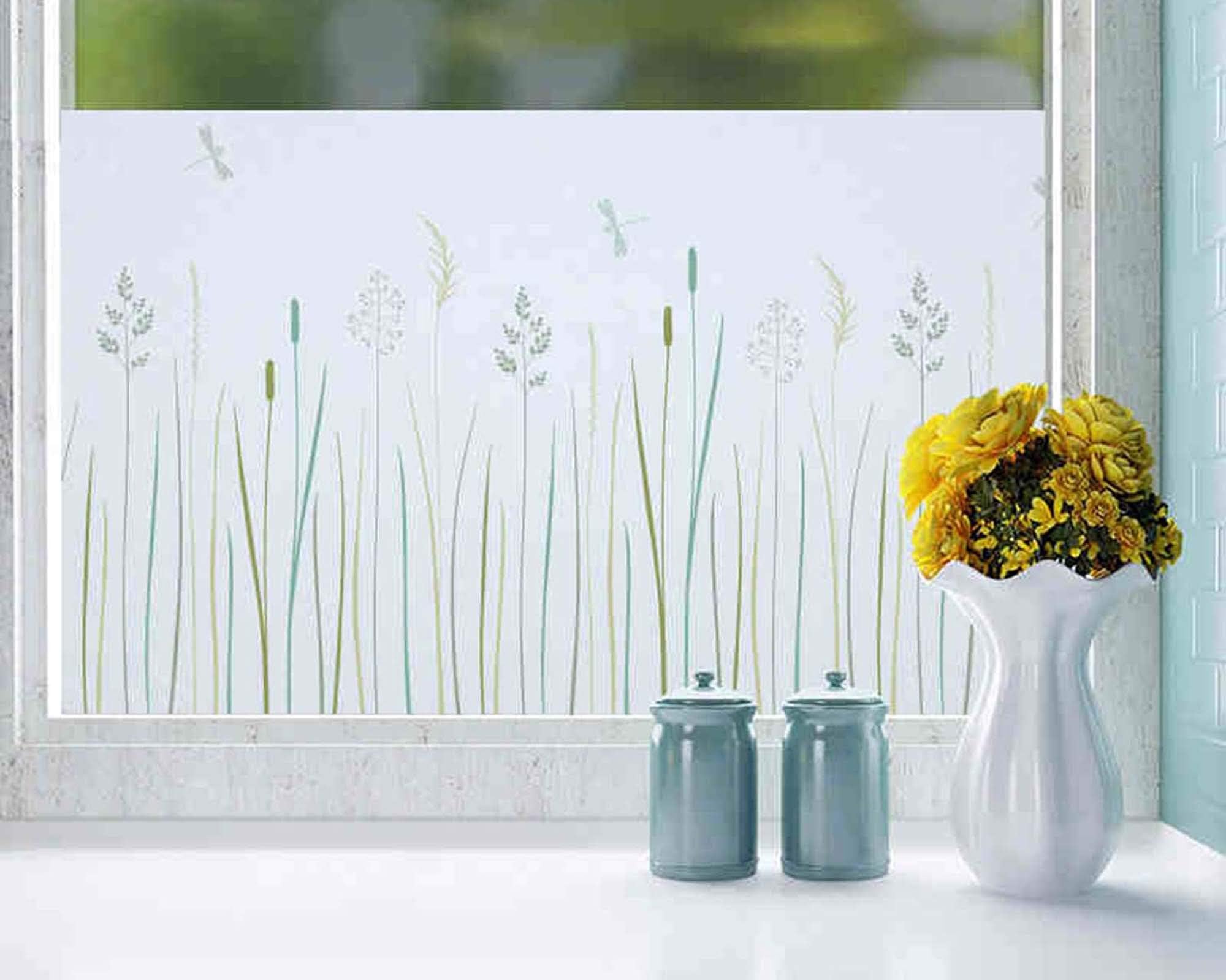 Becry Plastic Static No Adhesive Decorative Grass Window Film Bathroom Frosted Privacy Stained Window Film Removable DIY Static Cling Window Film,17.7-by-78.7 Inches(45x 200CM)