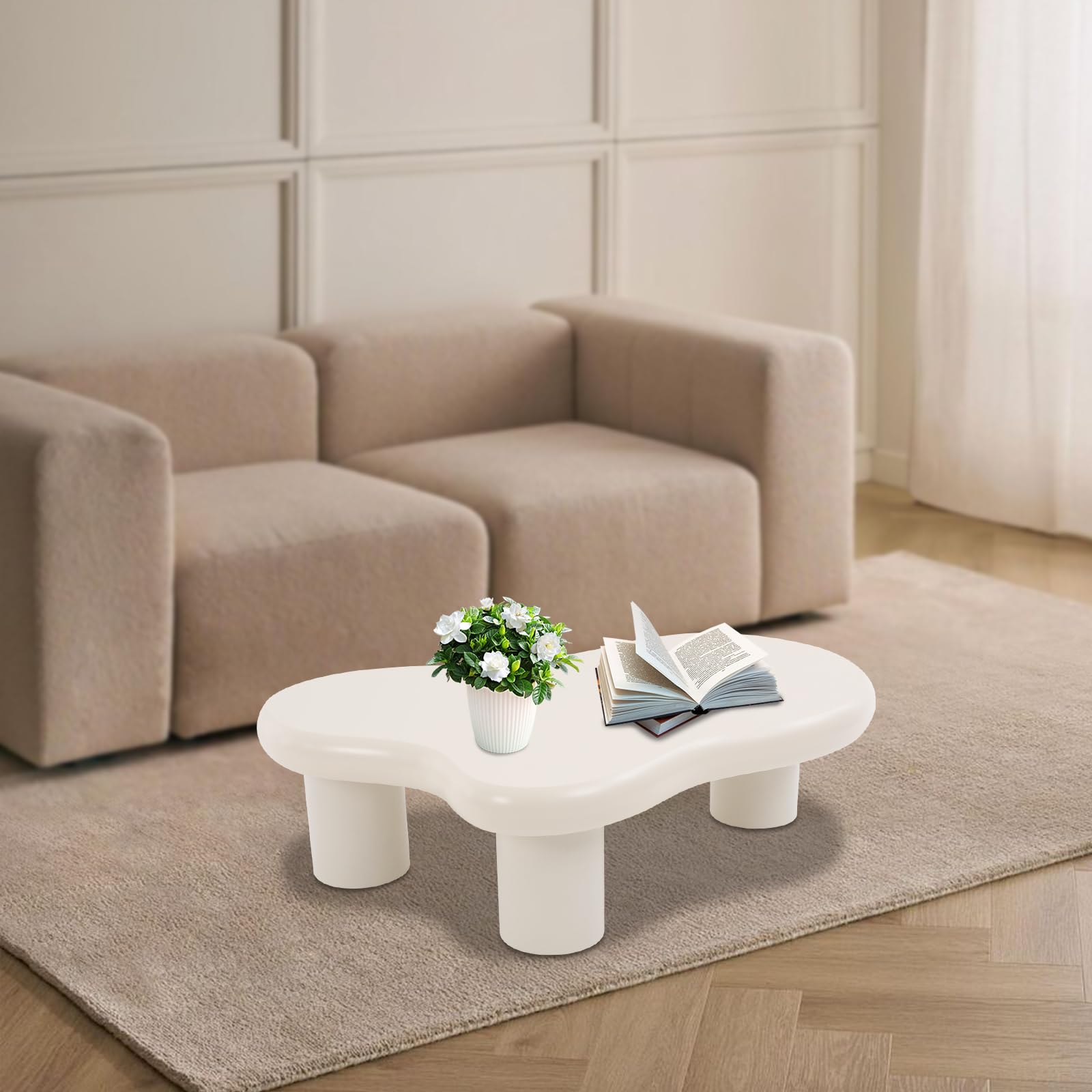 Tavolino moderno a forma di nuvola, bianco a forma di nuvola, 100 x 70 cm, elegante tavolino con 3 gambe per soggiorno e divano