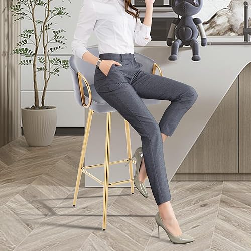 Miniatura 5 de Juego de 2 taburetes de bar de 30 pulgadas, taburetes de bar de altura de mostrador con respaldo tapizado de terciopelo con patas doradas, taburete