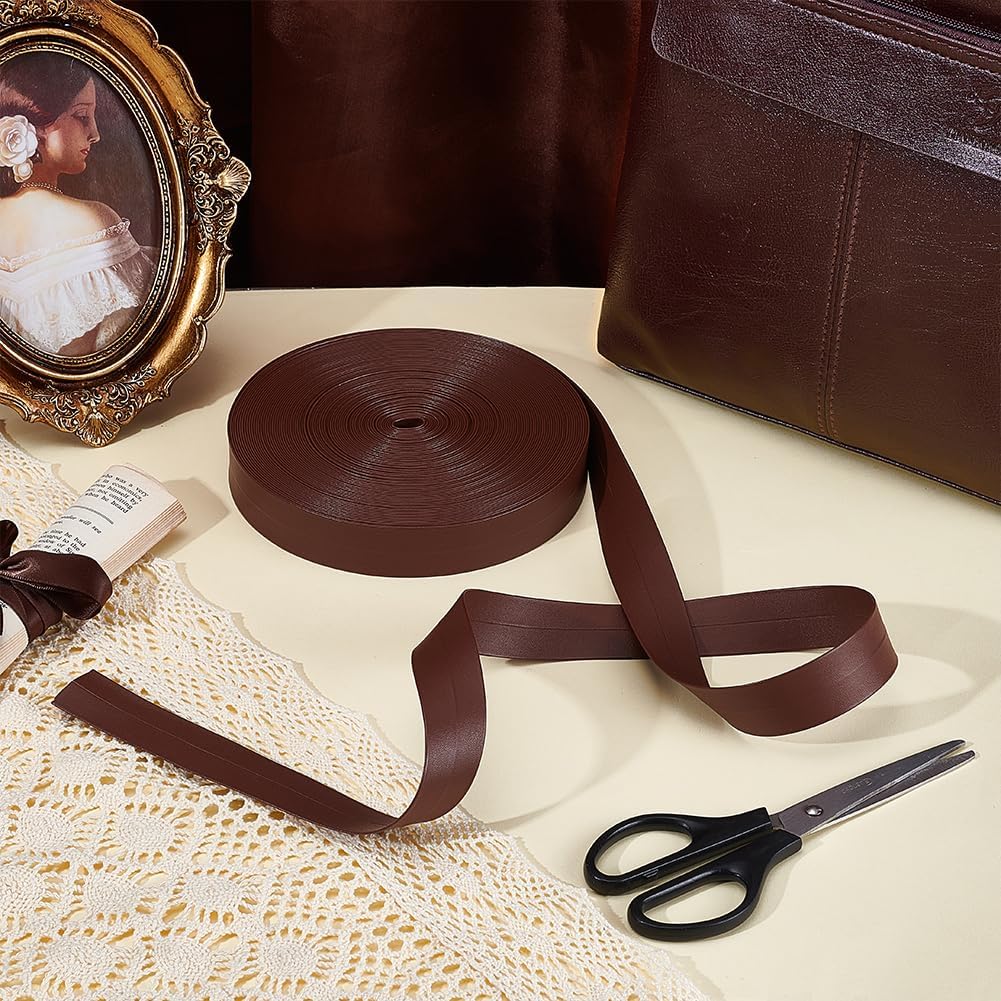 BENECREAT 21.87Yards Long Faux Leather Strips, 1 Inch Wide Fold Over Leather Strap Roll, Faux Leather Trim for DIY Costume Sewing Hemming Projects