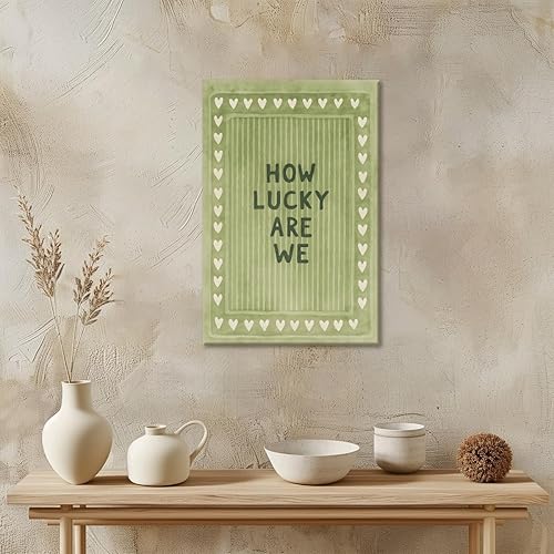 Miniatura 4 de Lienzo retro a rayas verdes con texto en inglés "How Lucky Are We Heart", póster con cita de corazón, afirmaciones positivas, póster de impresión