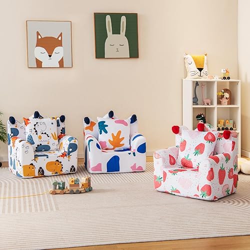 Miniatura 4 de Costzon Sofá para niños, sillón relleno de espuma con almohada acolchada, funda de terciopelo lavable y relleno de esponja suave, silla tapizada