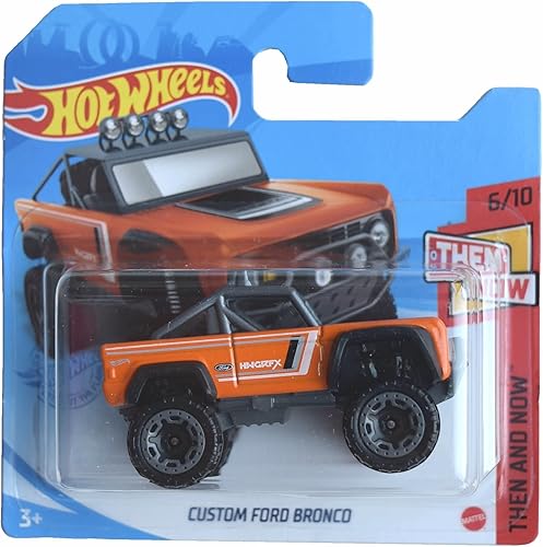 Hot Wheels Ford Bronco personalizado, entonces y ahora 610 naranja tarjeta corta