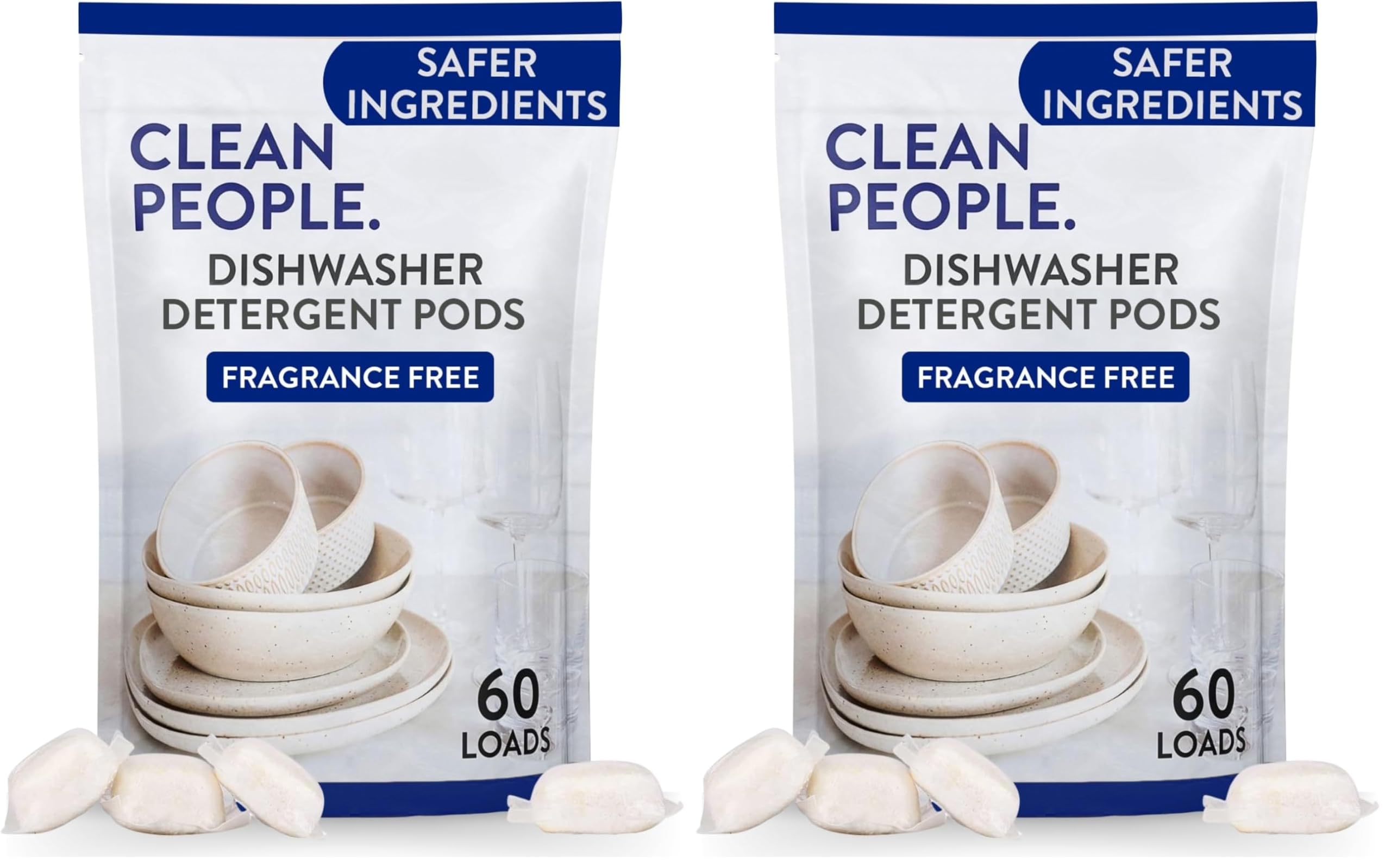 The Clean People Dishwasher Pods - Cuts Grease &amp; Rinses Sparkling Clean - Residue-Free - Phosphate Free Dishwashing Pods (60 Count, Fragrance Free) (Pack of 2)