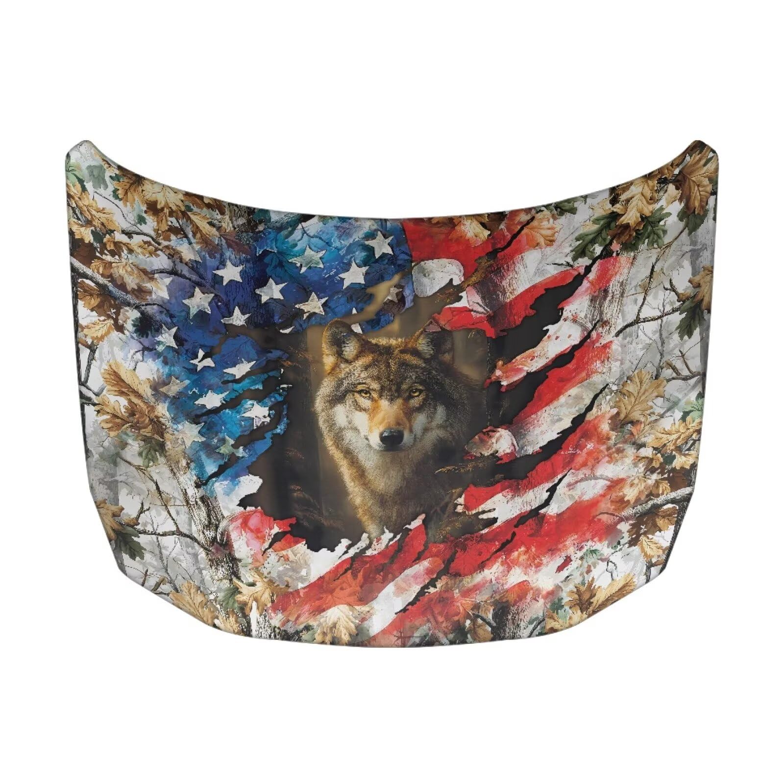 Car Hood Cover, Car Hood Wrap Blankets Auto Banner Wolf American Flag Print Automotive Accessories for Compact Cars Sedans SUV Trucks (59×39 Inch)