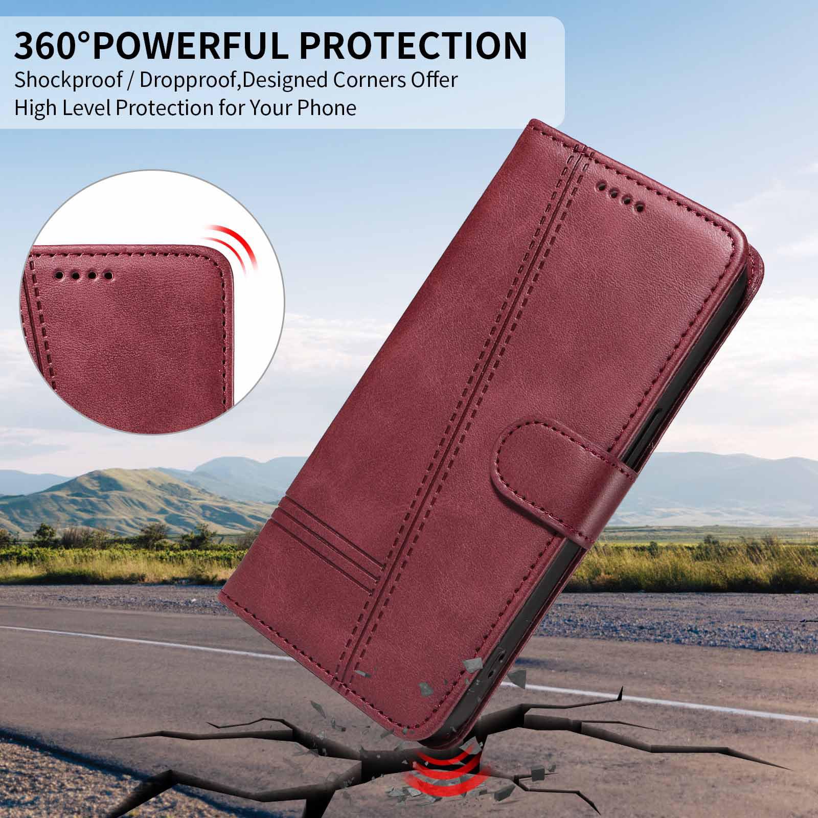 Etui z klapką do telefonu Samsung Galaxy S25 Ultra/S25 Plus/S25, skórzane etui portfelowe na telefon z stojakiem na karty, etui foliowe, odporne na wstrząsy, tworzywo TPU, czerwone, S25plus