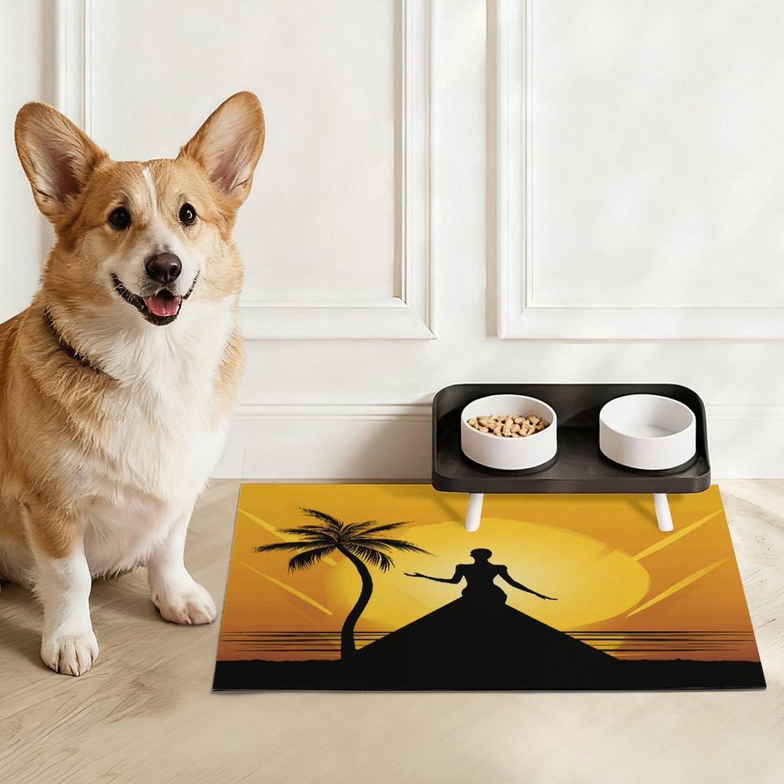 Silhouette d'une femme Tapis de nourriture pour chat – Tapis d'alimentation antidérapant pour chien facile à nettoyer pour la nourriture et l'eau, tapis de gamelle pour chien et chat 43,2 x 76,2 cm