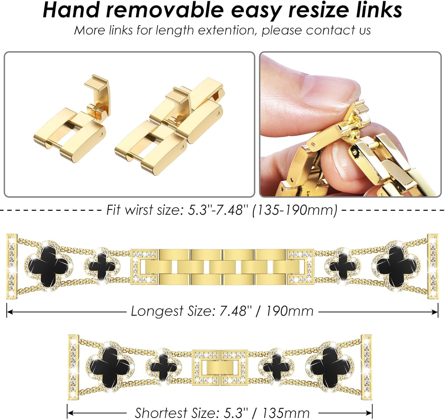 WINGLE for Galaxy Watch 8/8 Classic Band 40/44/46mm Galaxy Watch 7 6 5 4 FE Band 40mm 44mm Samsung Watch 5 Pro Bands 45mm, Women Four Leaf Clover Bling Bands for Watch 6/4 Classic 43mm 47mm 42mm 46mm - Image 4