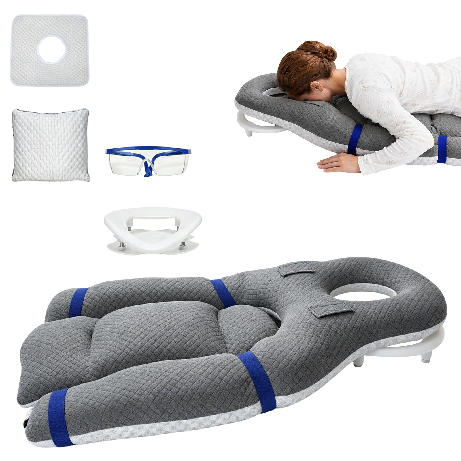 Almohada para dormir boca abajo con orificio para la cabeza, almohada de recuperación facial para retina y cirugía de ojos, almohada con abertura para respirar, franela suave y relleno de