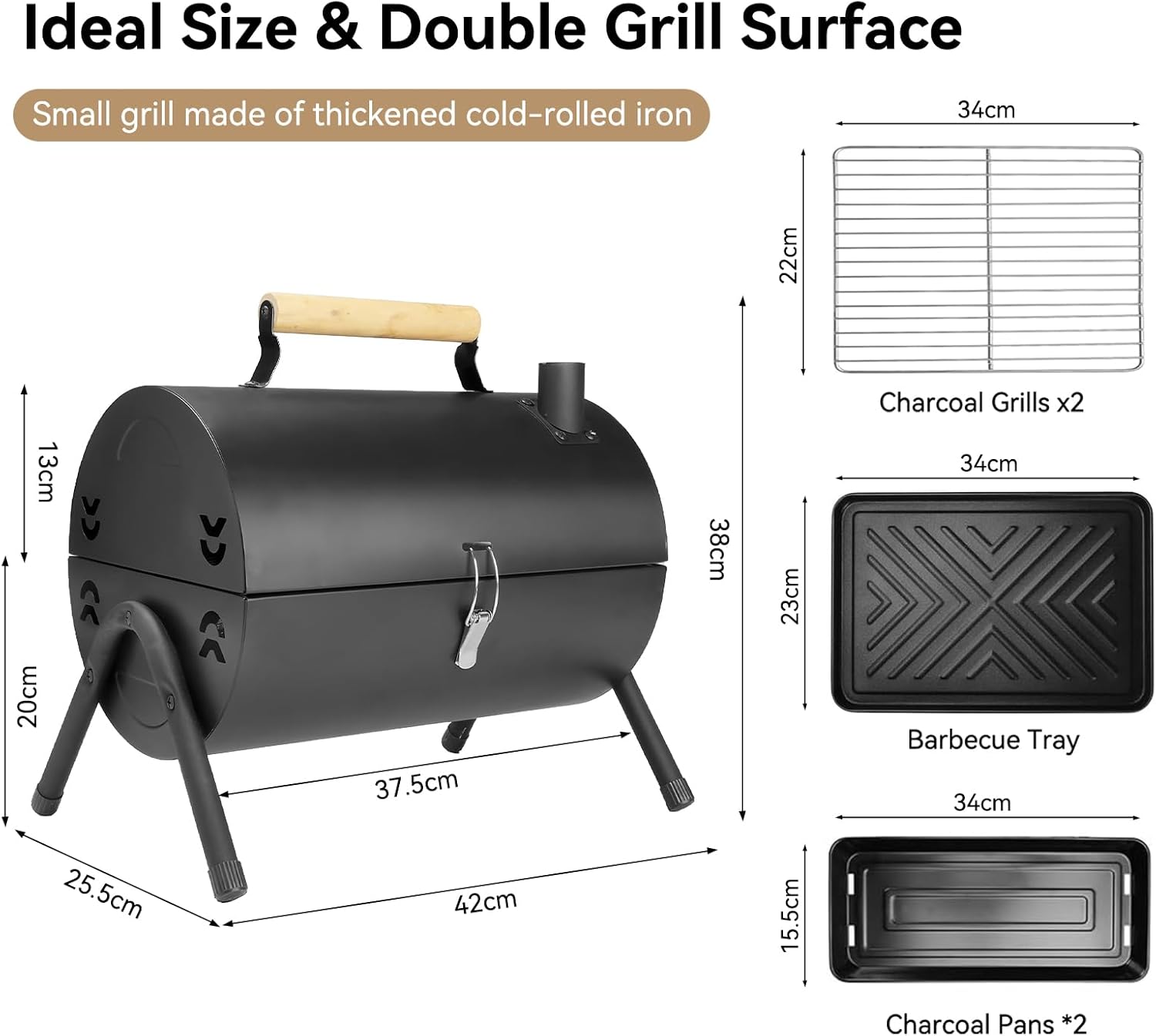 Portable Charcoal Grill Small Tabletop Barbecue Grills Double Sided & Heavy Duty Mini BBQ Grill Smoker for Outdoor Cooking Camping Hiking Beach Garden Backyard Picnics