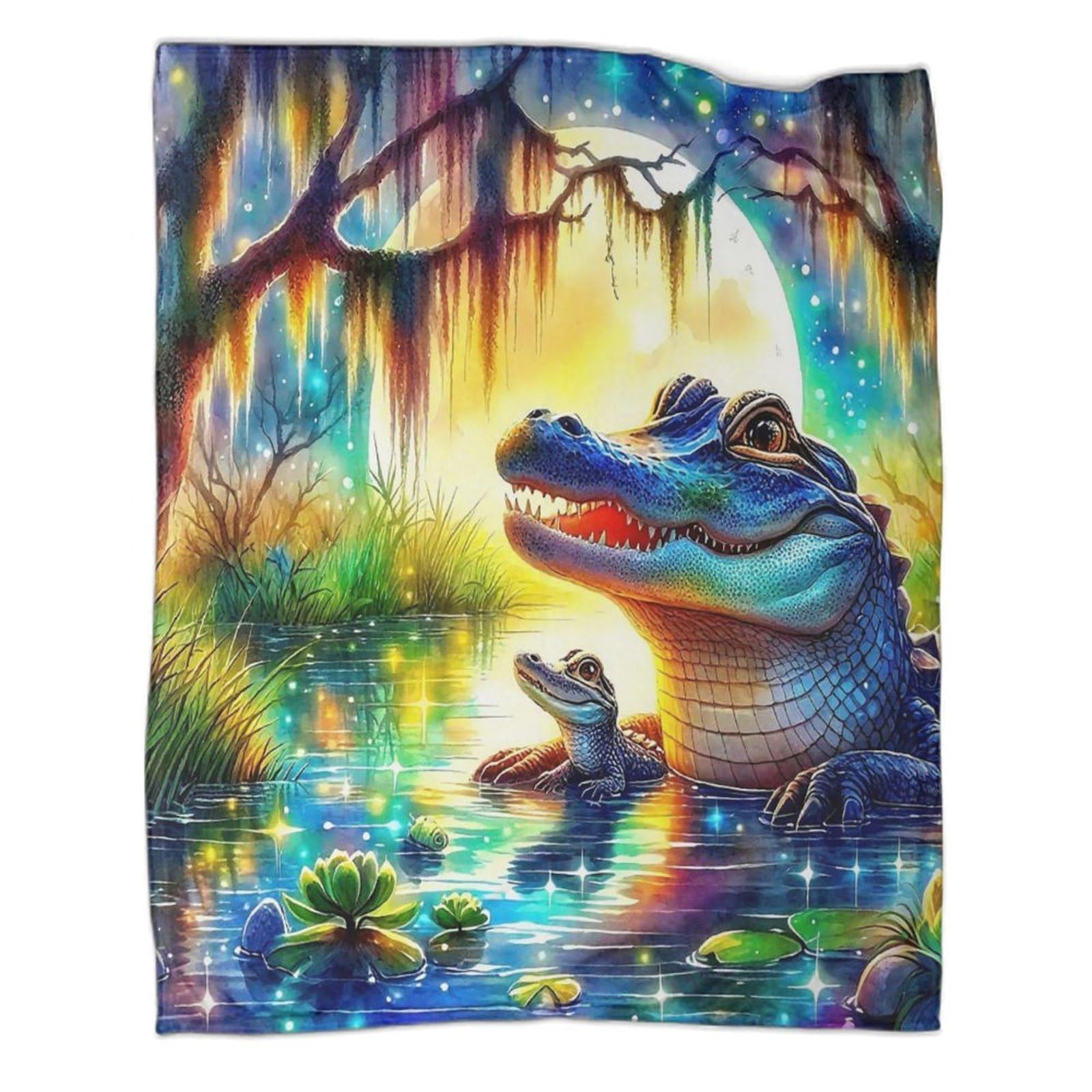 Couverture 3D crocodile lune en flanelle 150x200cm pour chambre d'enfant