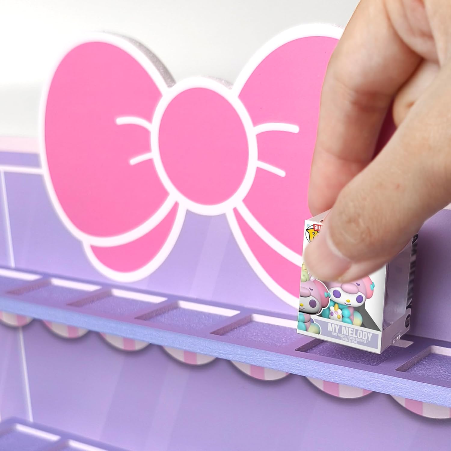 Display Shelf Compatible with Funko Bitty Kitty Series, Kitty Bow Design Organizer for Bitty Pop, Wallmountable Cute Bow Shape, Displays 31 Bitty Pops