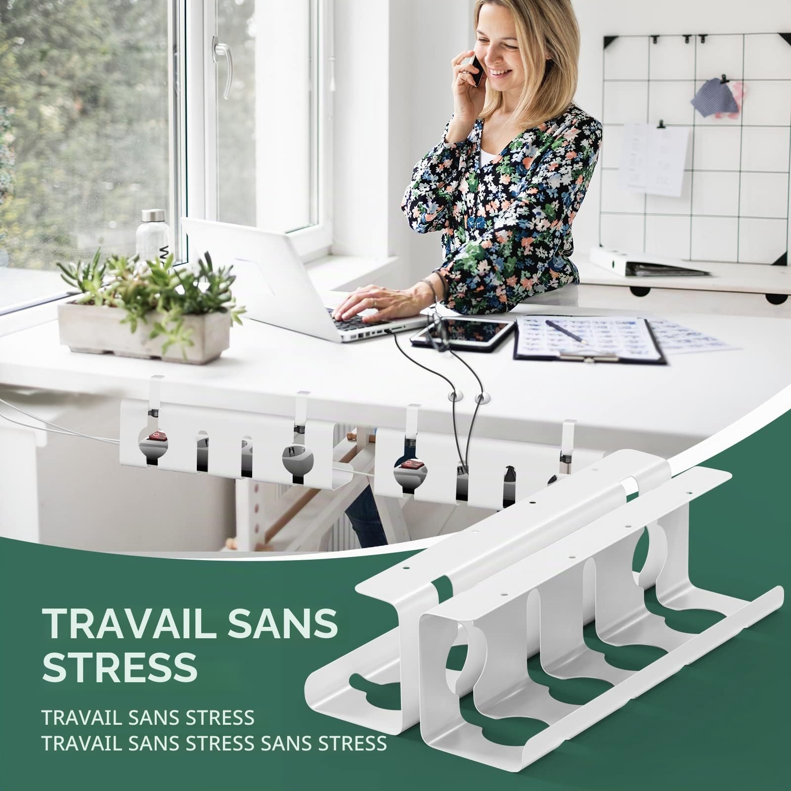 Goulotte de câbles de bureau - Lot de 2 - Gestion des câbles de bureau sans perçage - 43 cm Support de câbles Goulotte de câbles Table avec accessoires - Passe-câbles pour l'ordre sur le lieu