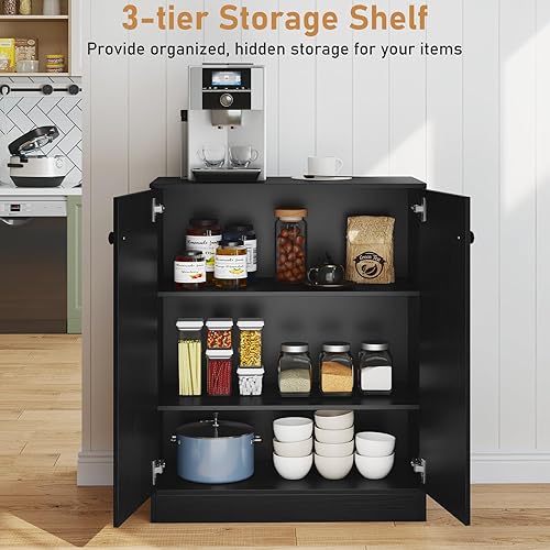 Miniatura 6 de LOKO 2-Door Storage Cabinet, Modern Floor Cabinet with 3-Tier Shelf, Freestanding Side Cabinet with Anti-Toppling Device, Storage Organizer for