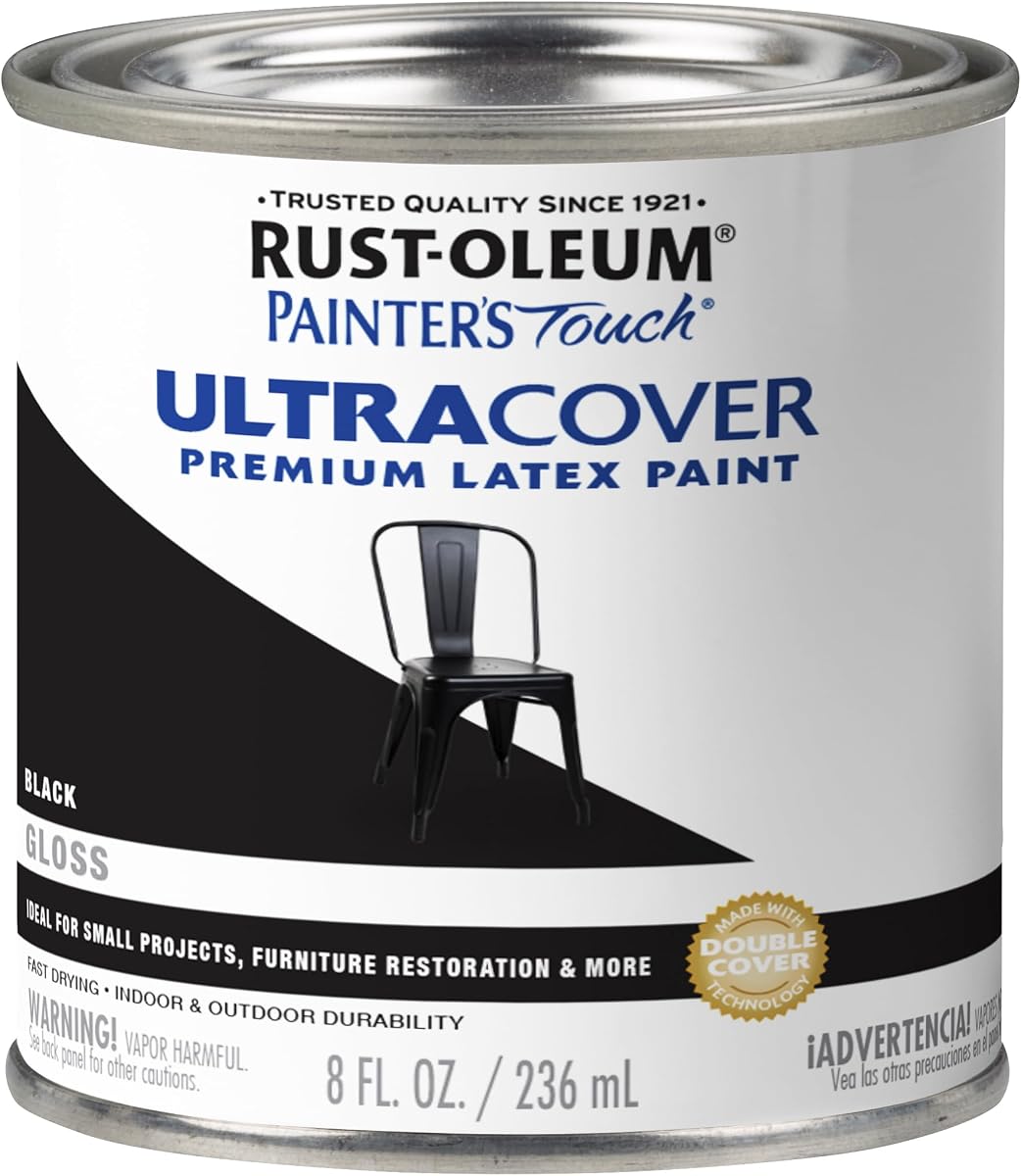 Pintura de látex Painter's Touch con brocha, negro brillante | Durabilidad interior/exterior, múltiples superficies (metal, madera y más), secado rápido, resistente a astillas y decoloración, media pinta