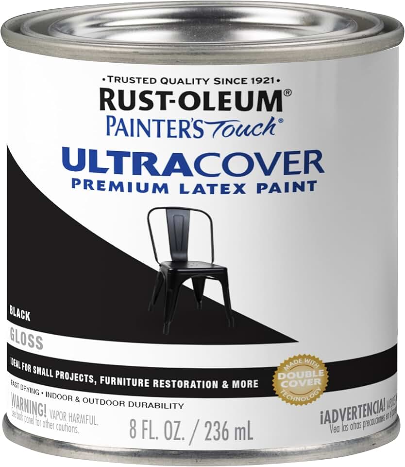 Rust-Oleum 1979730 Painter's Touch Latex Paint, Half Pint, Gloss Black, 8 Fl Oz (Pack of 1)