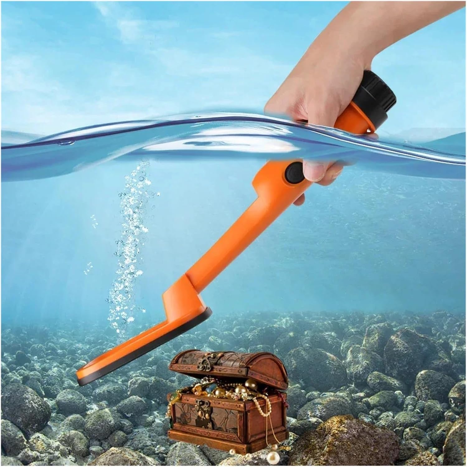 防水金属探知機パルスピンポインター誘導ダイビング宝水中金属探知機ハンドヘルド金属ファインダー(Red)