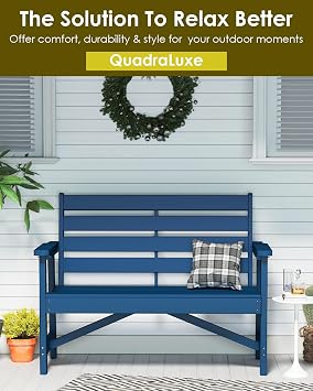 GREENVINES Outdoor Bench, 2-Person HDPE Garden Benches, Blue