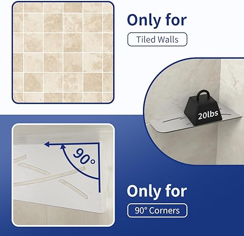 Miniatura 4 de Estante esquinero de ducha de 12 pulgadas, acero inoxidable cepillado 304, estante de esquina cuadrilátero empotrado para baño, sin taladrar