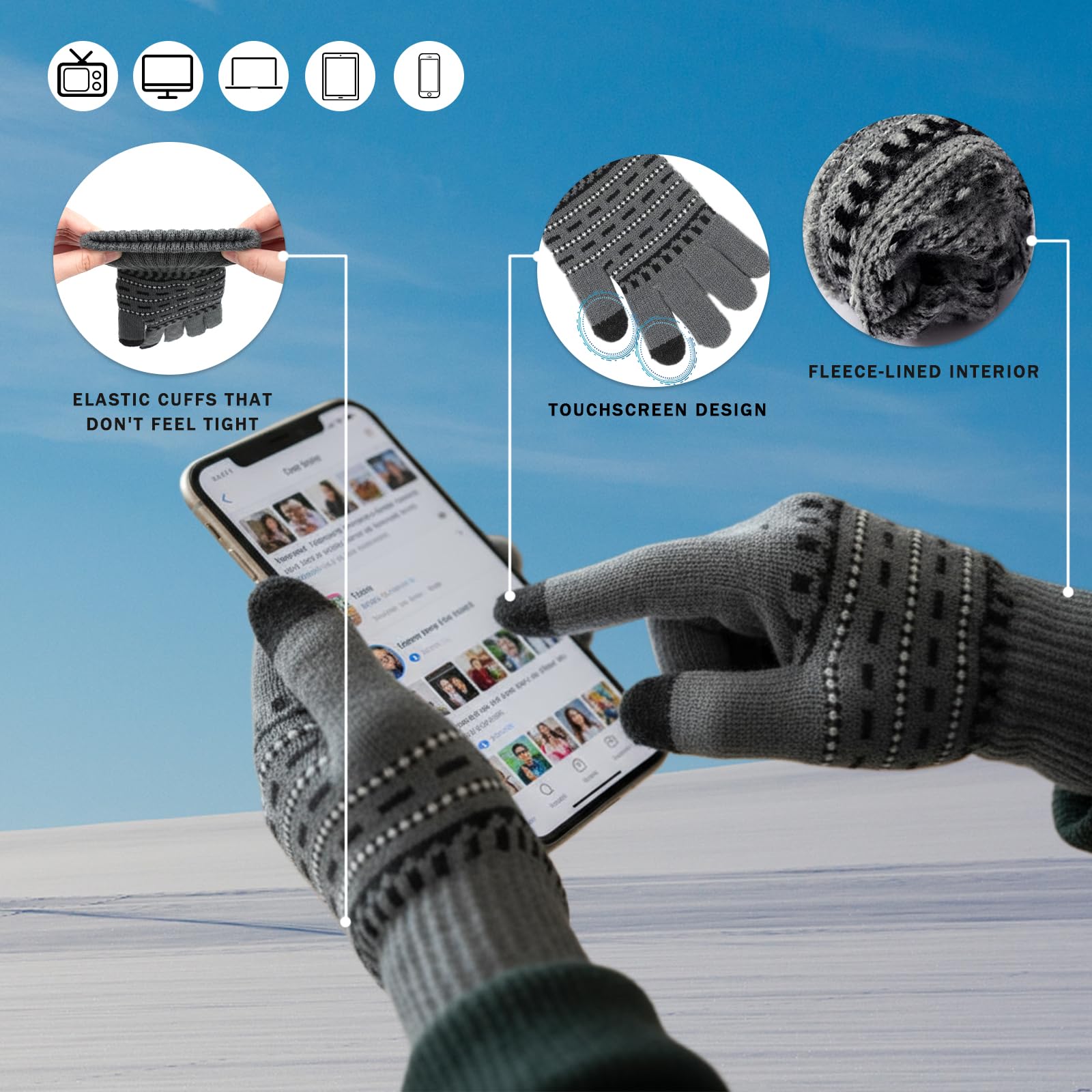 Conjunto Bufanda y Gorroy y Guantes Hombre,Cálida Bufanda Hombre Gorro Invierno con Forro Polar Guantes TermicosTáctiles,3 Piezas Regalos Ideales para Cumpleaños y Navidad